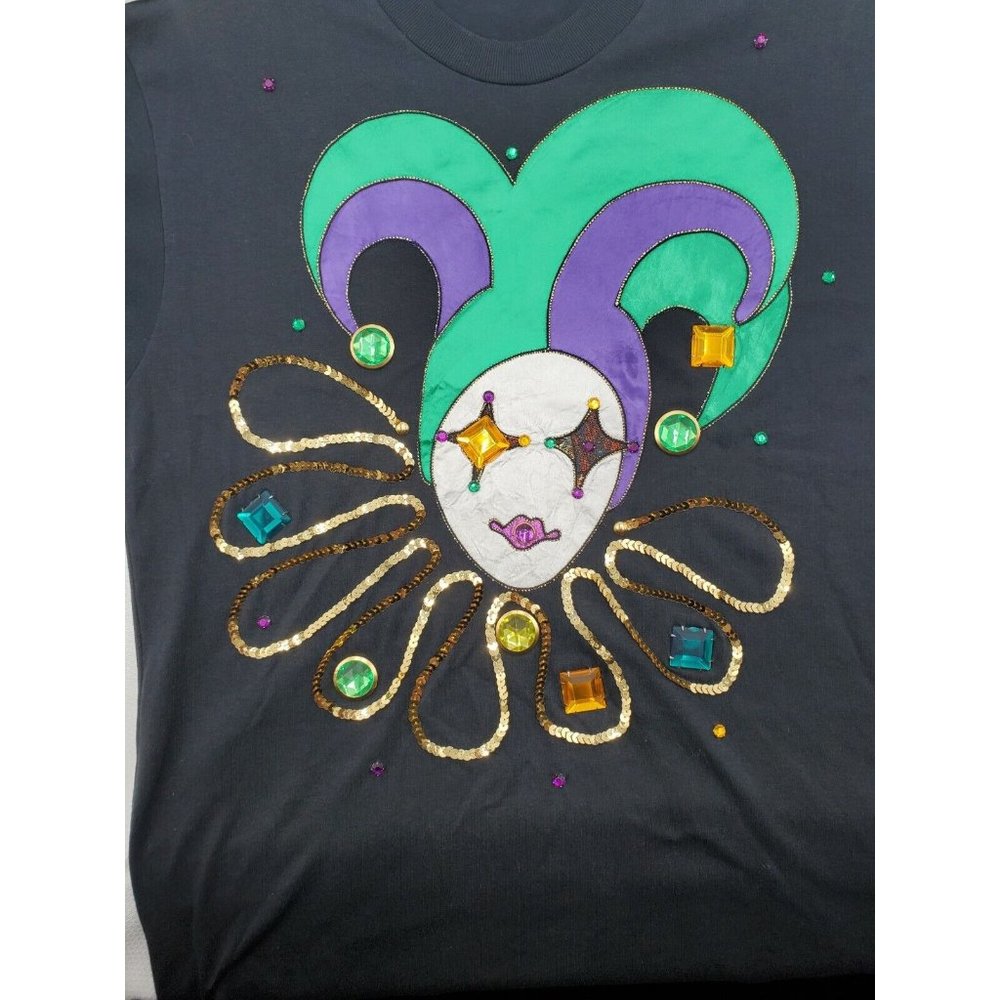 Mardi Gras Shirt w/ Beads Jewels Bling XL Women's